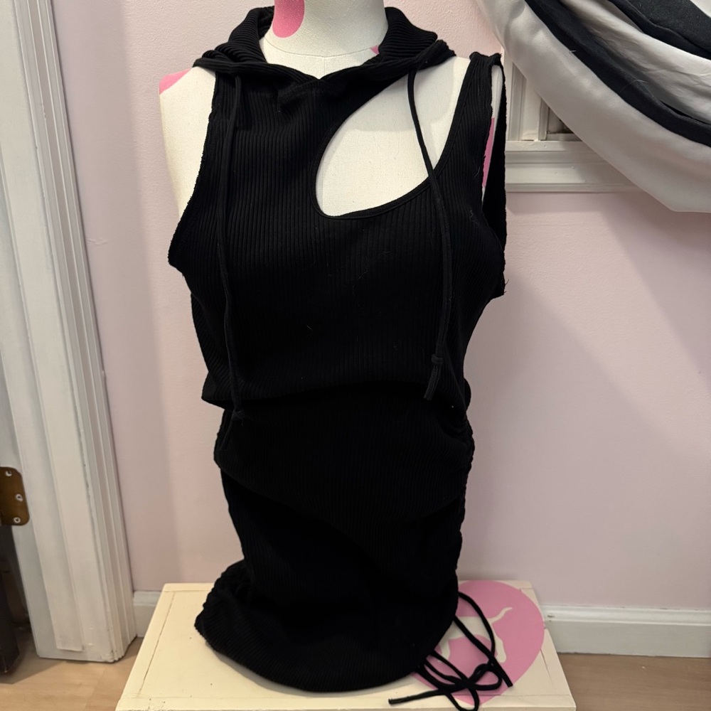 Dolls Kill Darker Wavs Waves FADER HOODED MINI DRESS